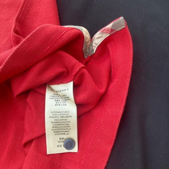 Burberry Brit Men Short Sleeve Nova Check Red Cotton Pique Polo w/ defect - Picture 12 of 13